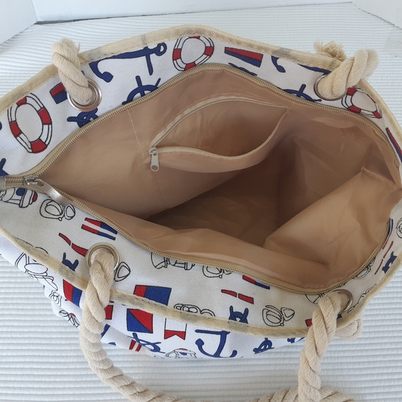 Nautical Tote Purse Shoulder Bag Canvas Anchors - Picture 5 of 9